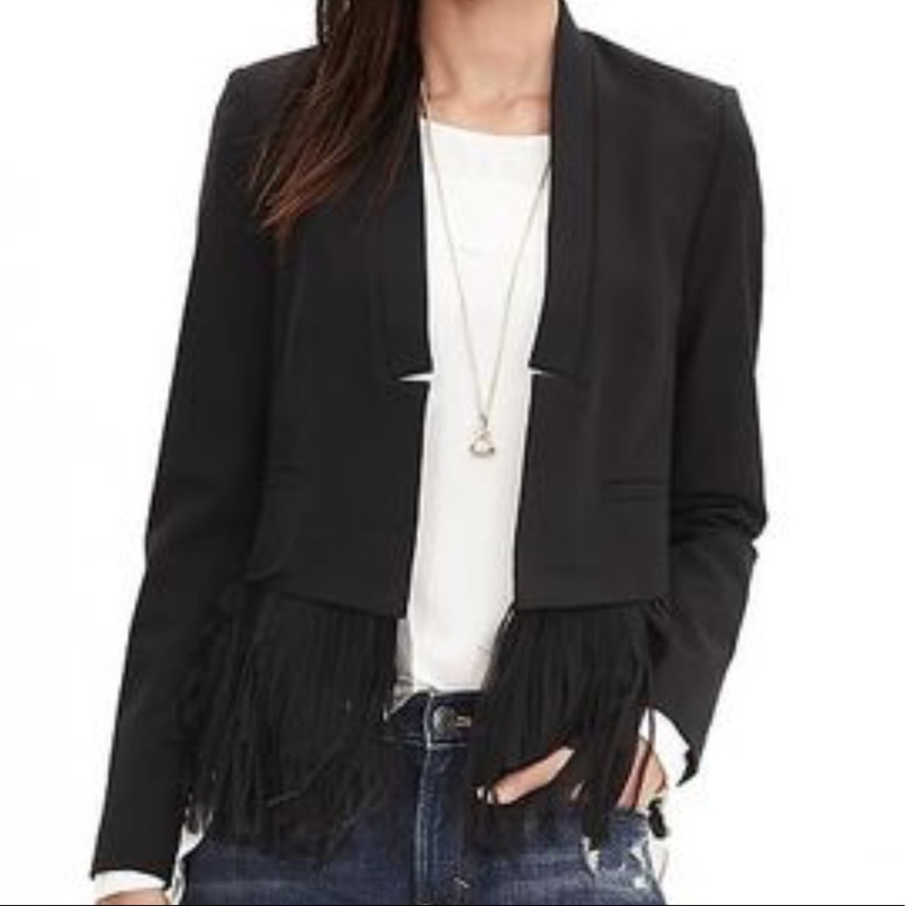 Banana Republic Women's Blazer - Black with Fringe